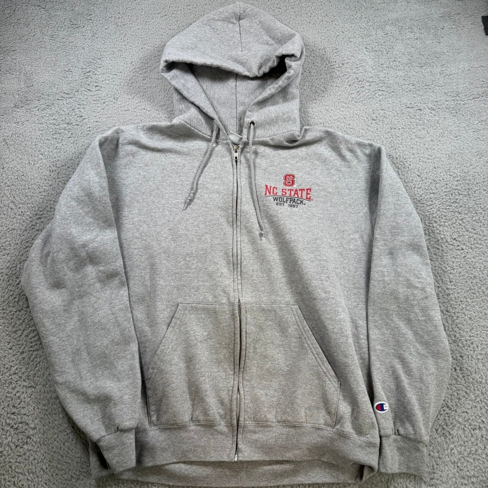 Champion NC State Wolfpack‎ Mens Gray Full Zip Hoodie Sweatshirt Large 10481